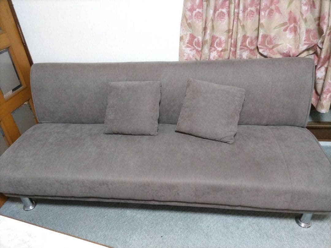 グレー スエード風ソファ 2クッション付き