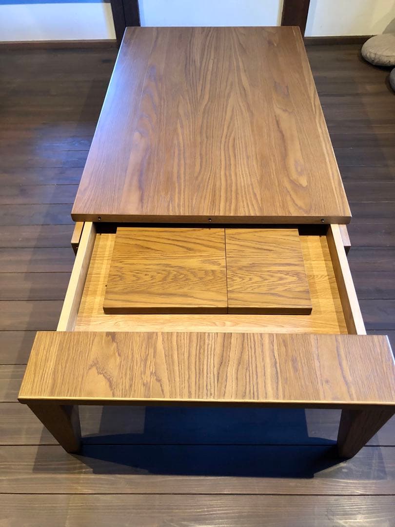 オーク材 伸長ローテーブル W130~180