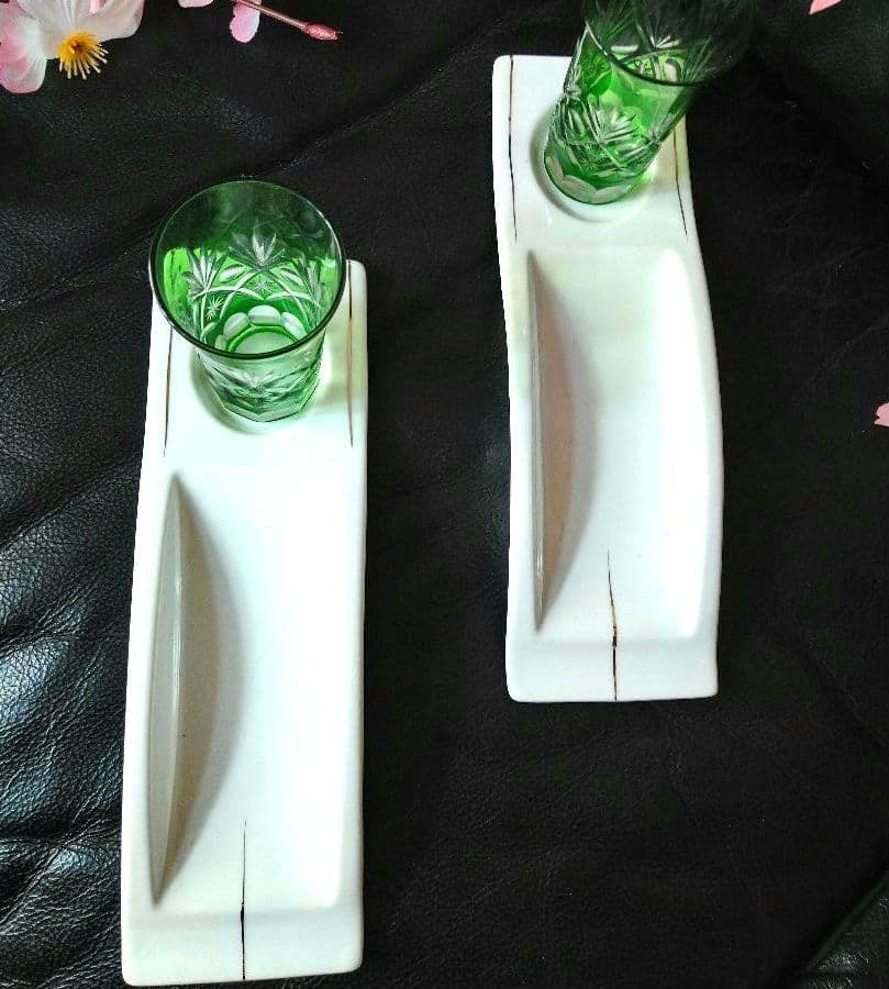 ♥素敵な演出♥【豪華に８角切子グラス】♥【2ステージ演出素敵な白長皿】ダブル４組