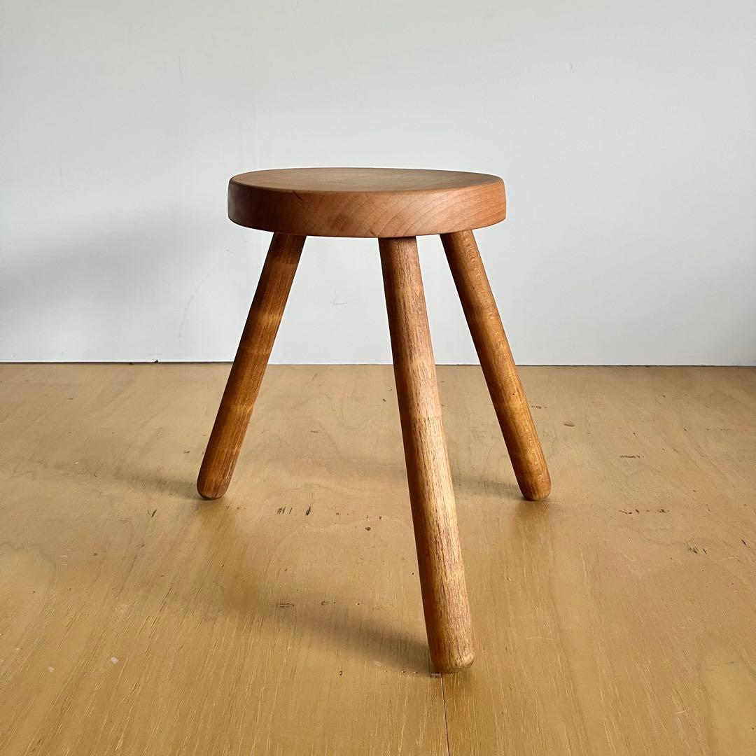 ヴィンテージスツール 3本脚 ブルータリズム フランス製 無垢材