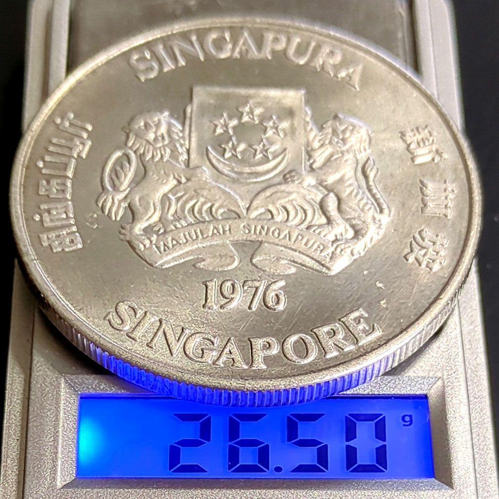 シンガポール 1976年 埠頭の貨物船 独立10周年記念 10ドル銀貨 8234