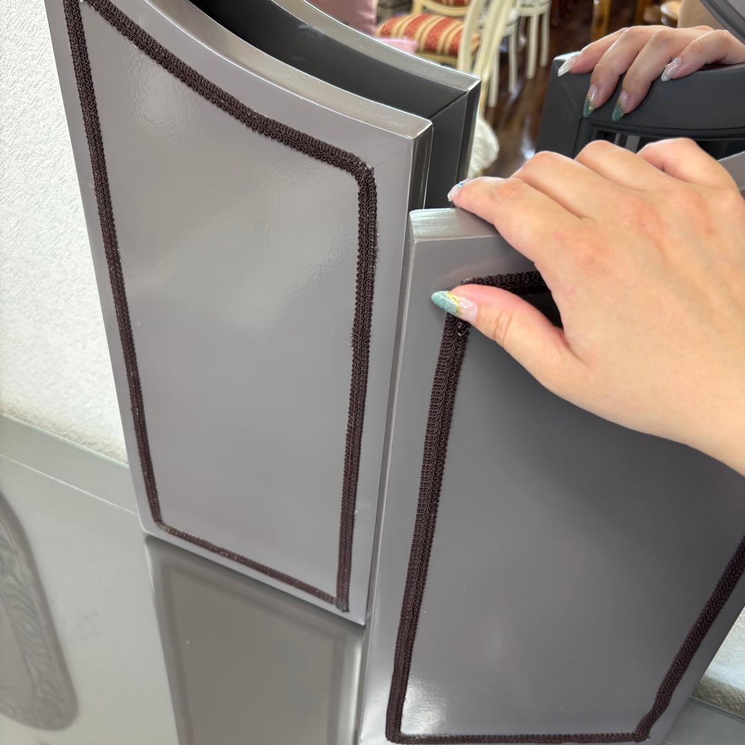 マホガニー材使用 グレーの木製ドレッサー 3面鏡付 高級 綺麗 開梱設置サービス