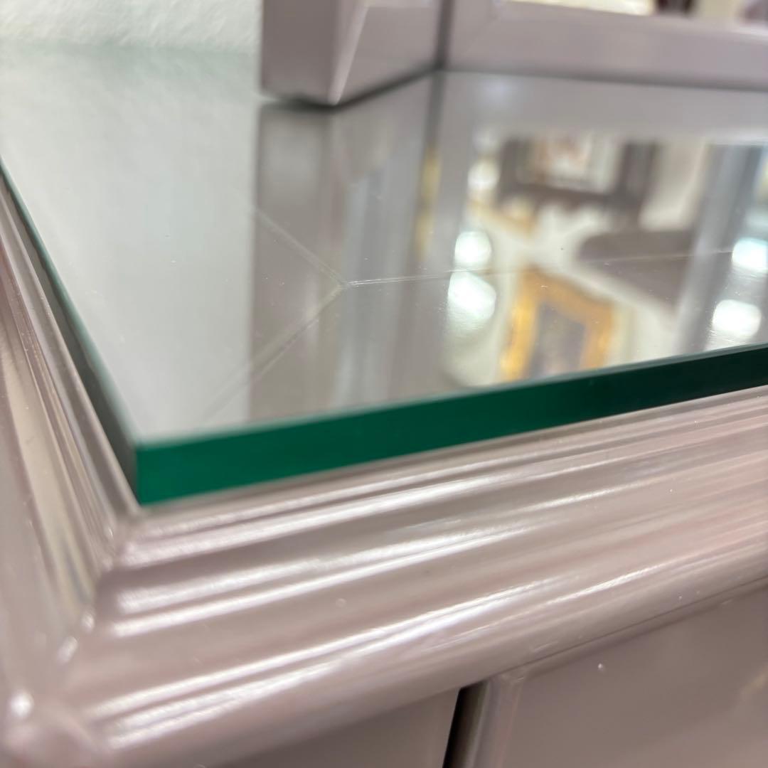 マホガニー材使用 グレーの木製ドレッサー 3面鏡付 高級 綺麗 開梱設置サービス