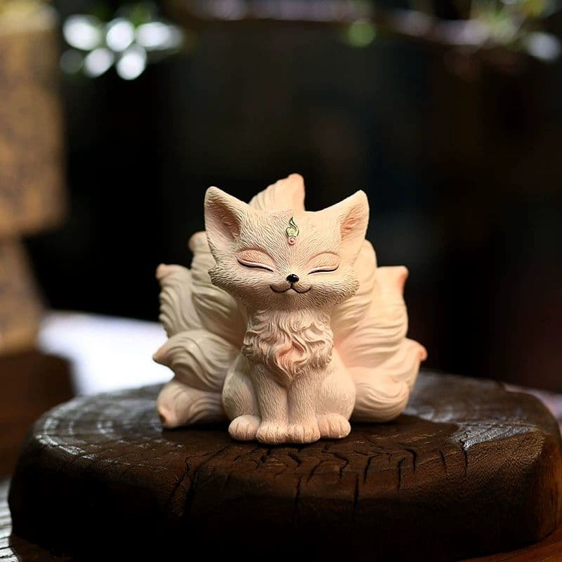 九尾狐 霊狐 招財小狐 仏堂 神像 置物 寝室 机面 茶台 装飾品 工芸品