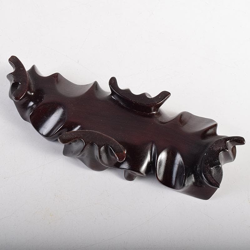 中国 玉石碧玉彫刻 神獣形 飾壷 置物 唐木台付 U R8768