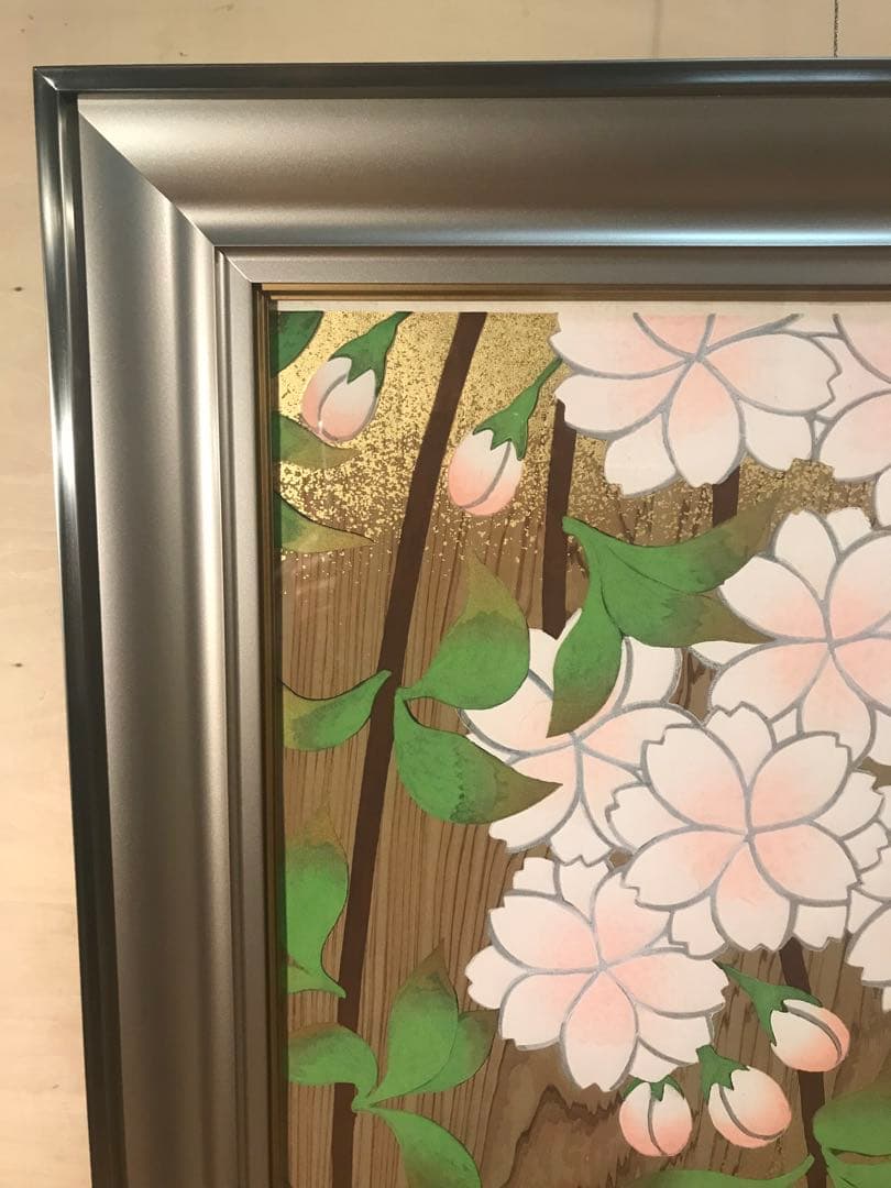 橋本明治　「杉戸絵・桜」　木版画　刷り込みサイン・作品証明シール有り