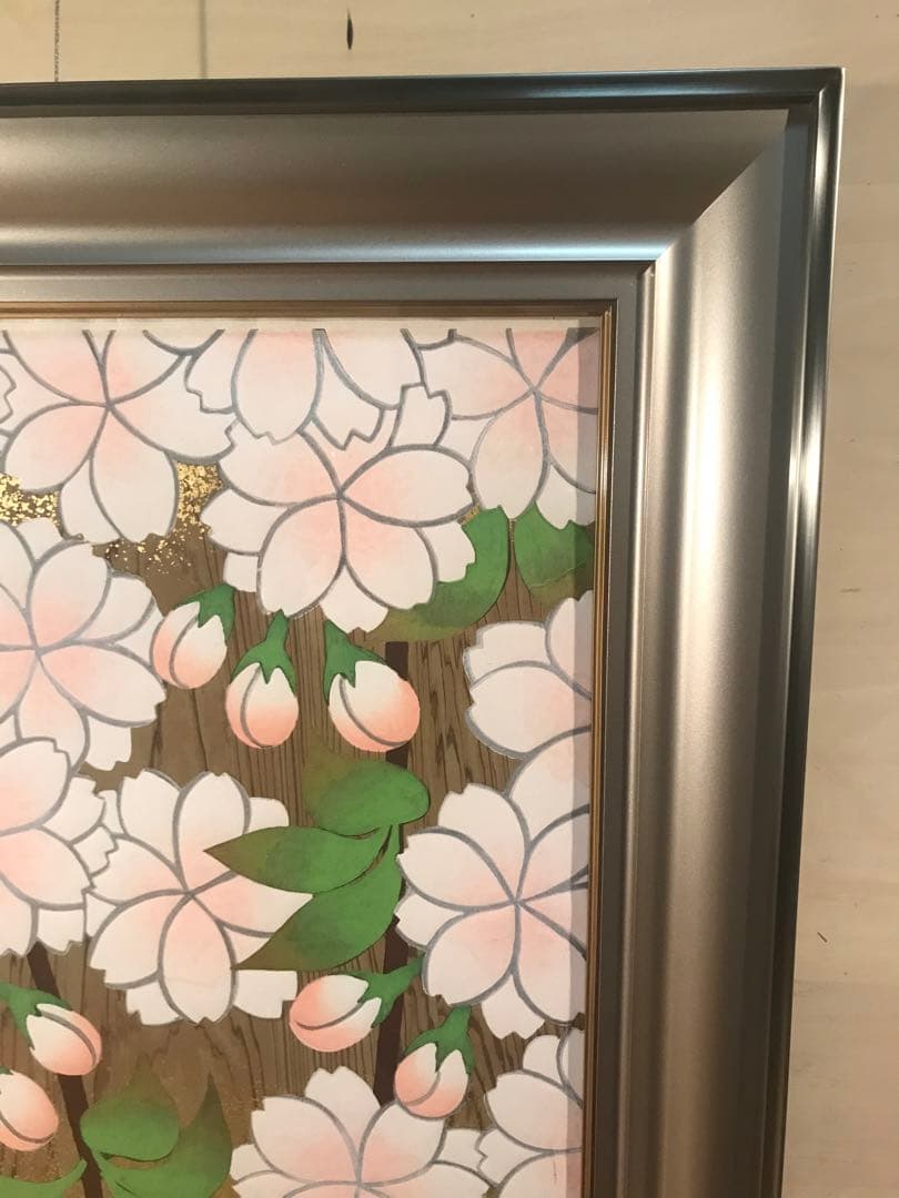 橋本明治　「杉戸絵・桜」　木版画　刷り込みサイン・作品証明シール有り