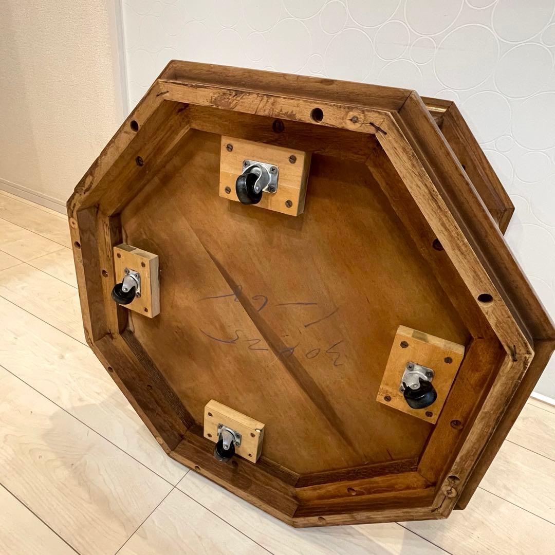 【希少】八角形 ガラス天板 サイドテーブル 高級 ヴィンテージ　キャスター付き