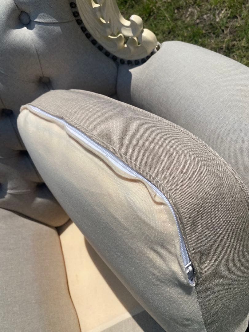 姫系　グレー　ホワイト　ロココ調　アンティーク調　猫足　1人掛けソファ