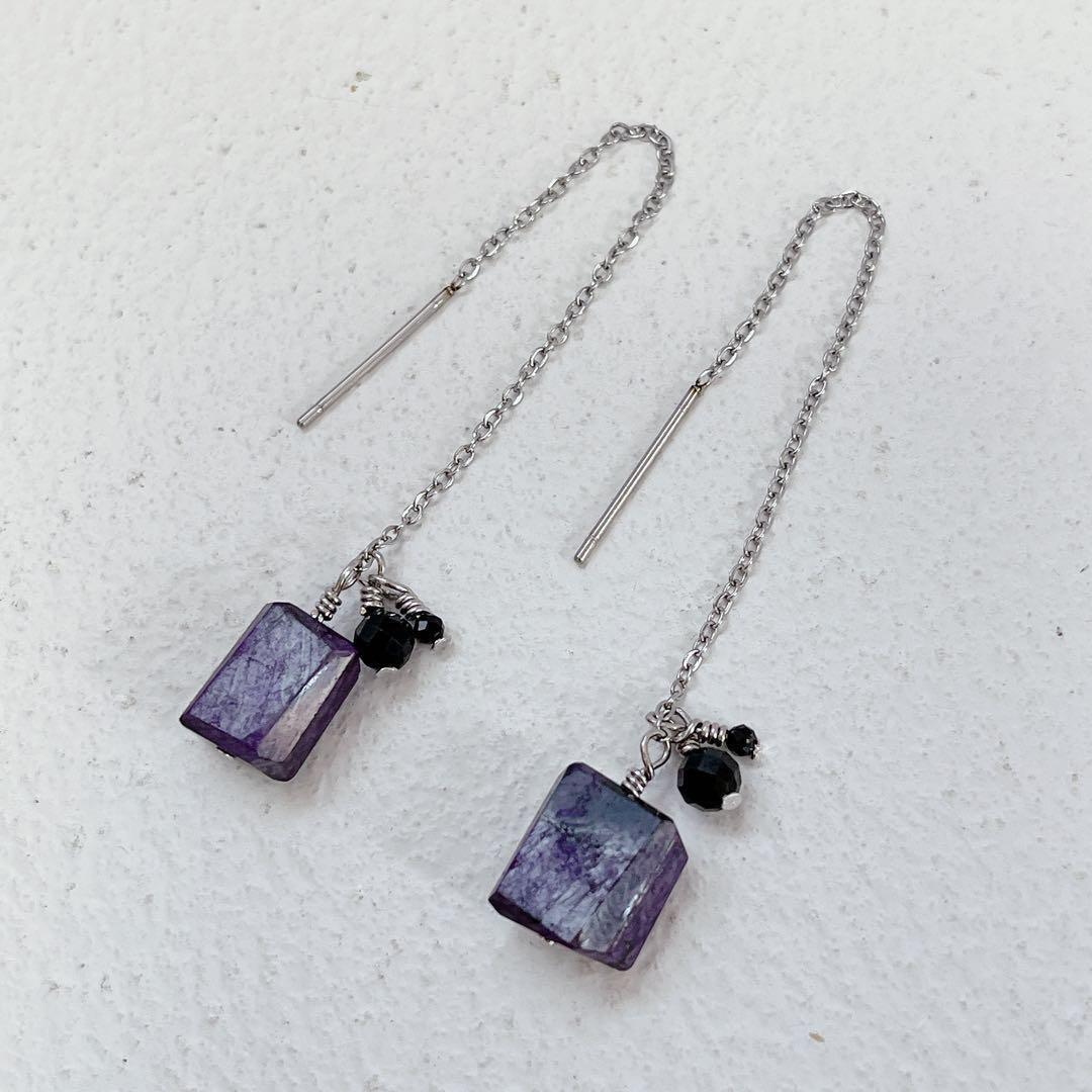 【ハンドメイド】 ピアス スギライト 天然石 アメリカンピアス ステンレス