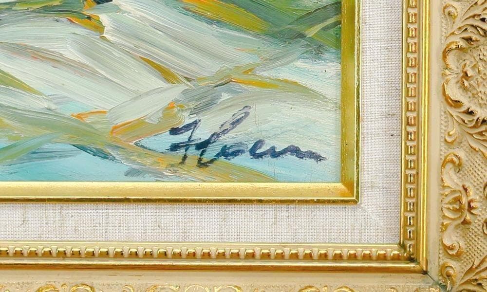 サイン有り 油彩画 15号 大作 ナポリの下町風景「群衆と街角」