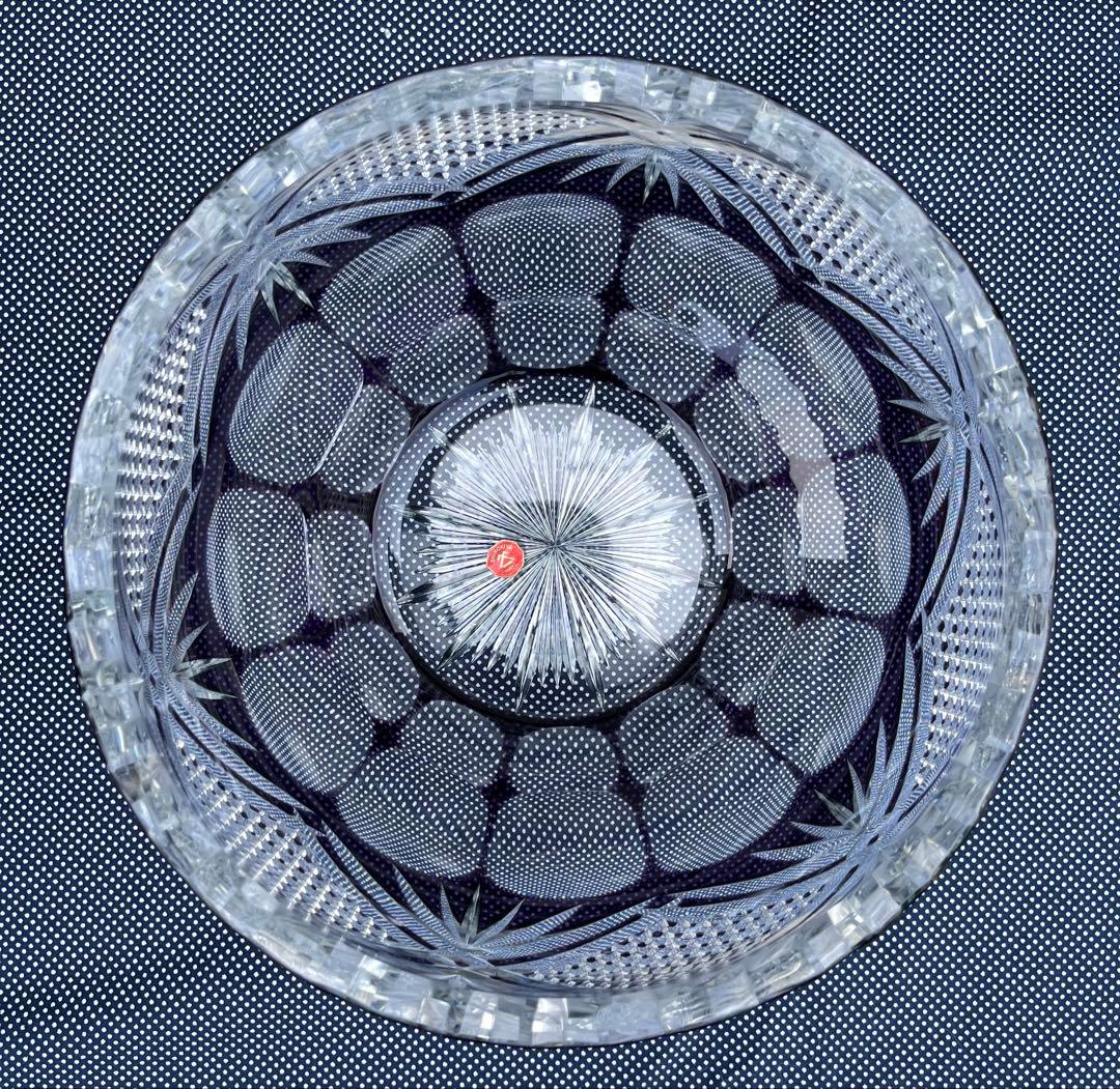 切子ガラス　紫被せ　ボウル　アンティーク