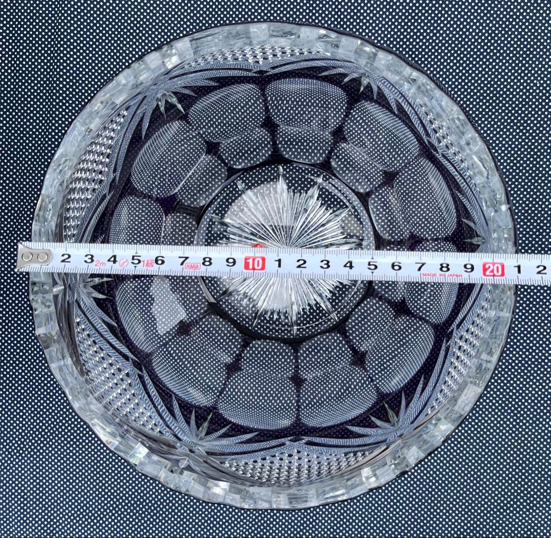 切子ガラス　紫被せ　ボウル　アンティーク