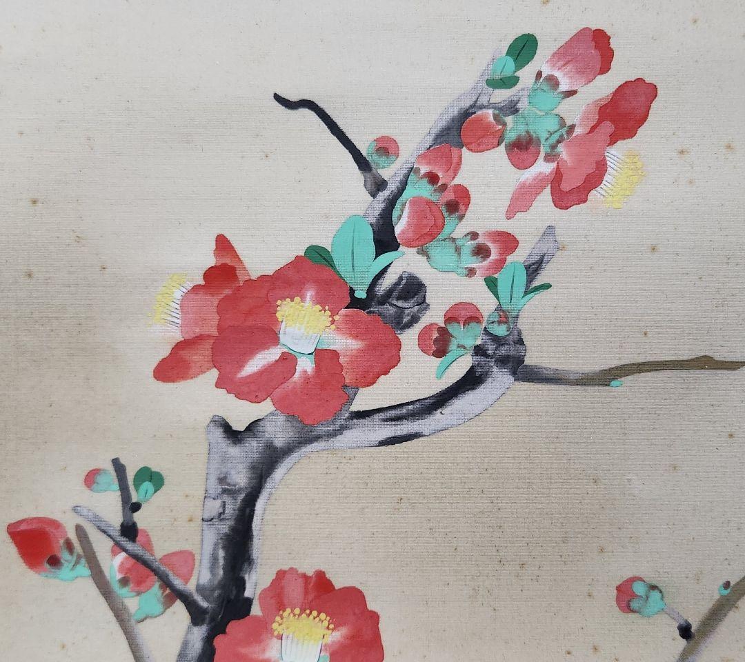 【椿に雀図/春晨】鈴木(成欣)欣二 2604 共箱 郷倉千靭門下 掛け軸　肉筆