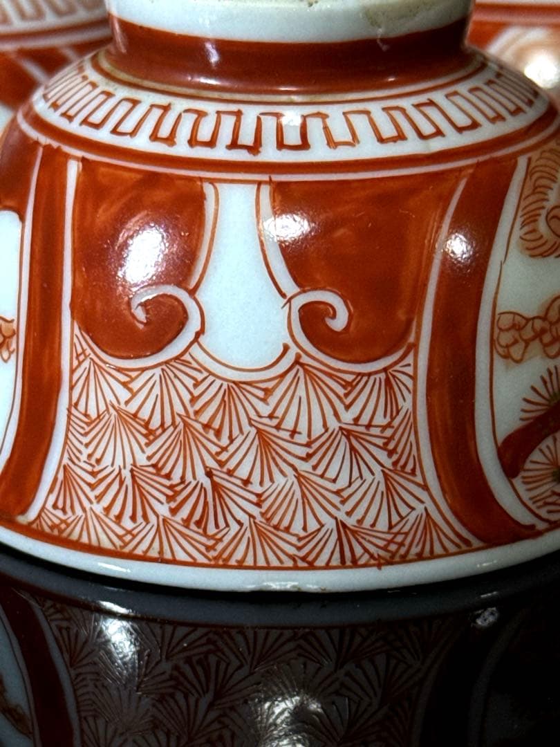 江戸期 湖東焼 赤絵金蘭手 窓絵人物図 煎茶碗 5客茶道具