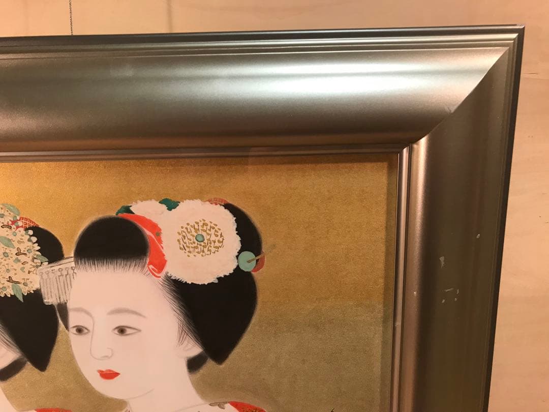 山平貞信 「舞妓」 日本画F10号 直筆サイン・落款・共シール有り ②