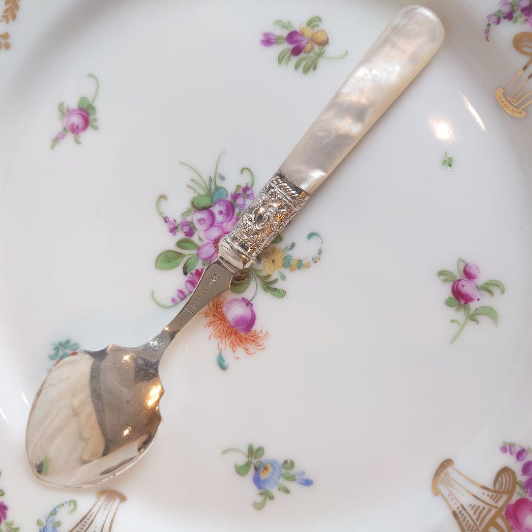 白蝶貝ハンドル　マザーオブパール　アンティーク　スプーン　シルバー