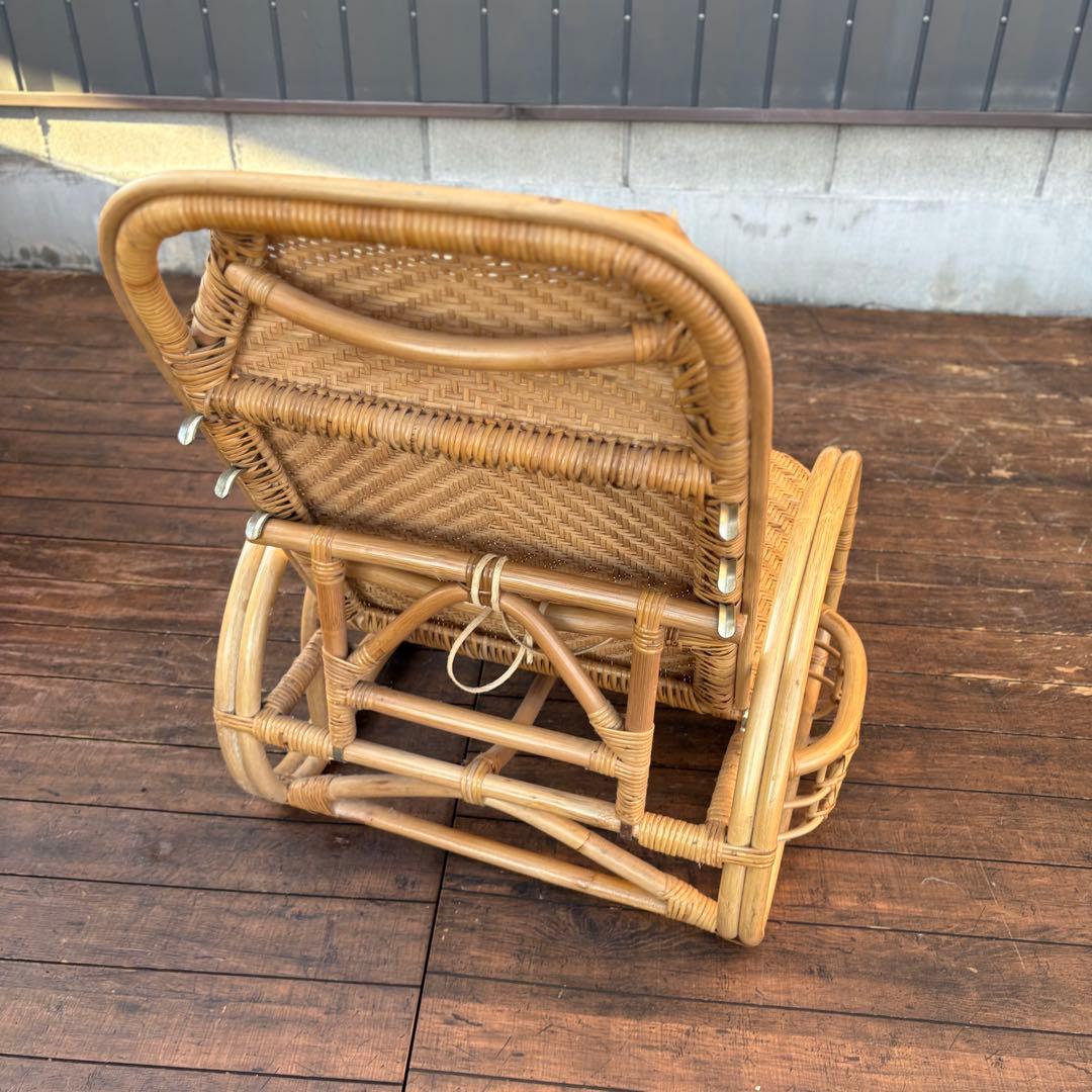 ②昭和レトロ ラタンリクライニングチェア オットマン付き 籐家具 1人掛けソファ