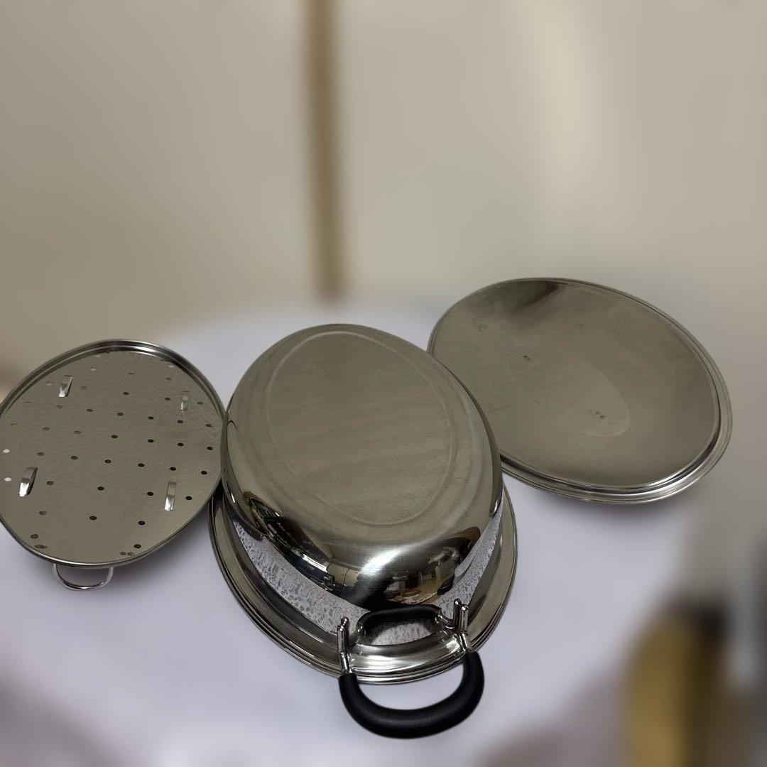 ステンレス製オーバルパン（両手鍋）37cm