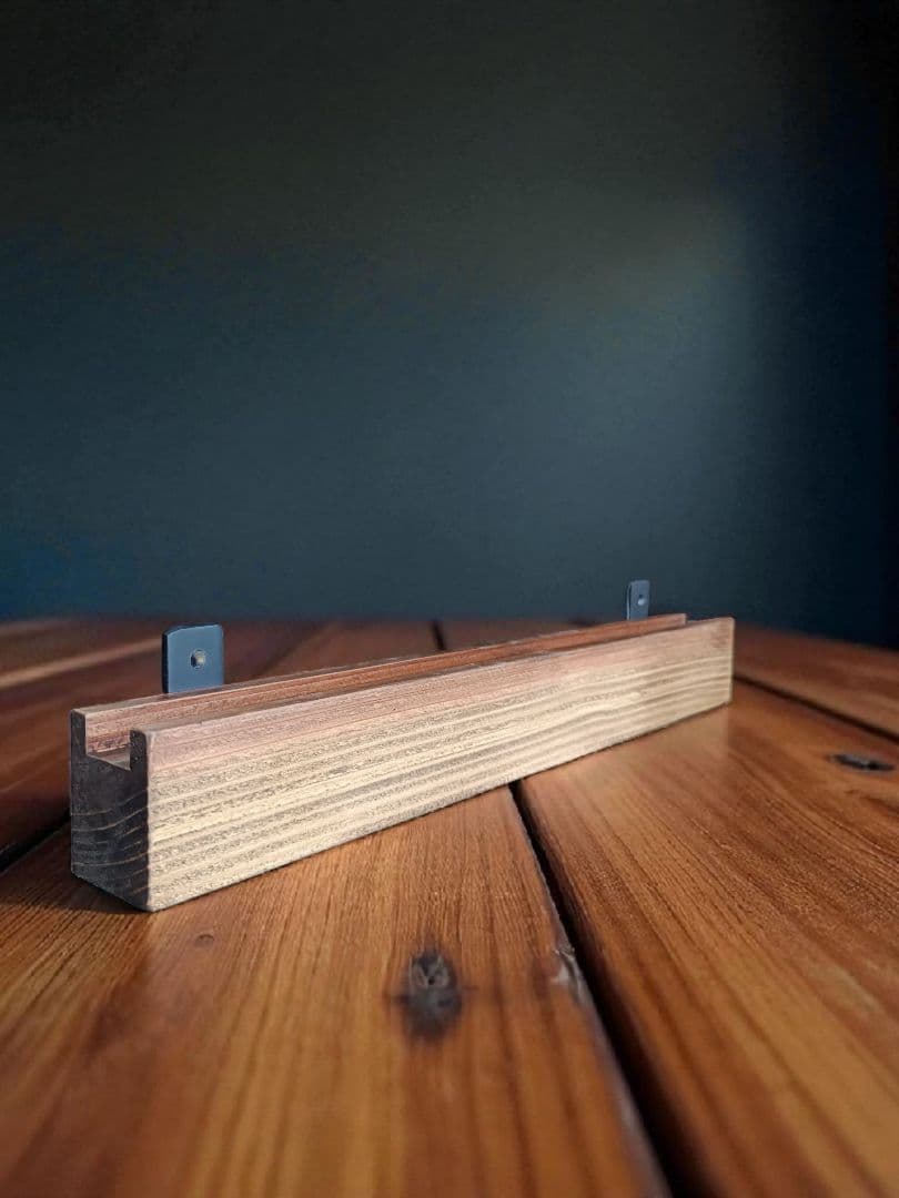 無垢材のレコードディスプレイレール　4枚用2本セット　収納　ウォールシェルフ