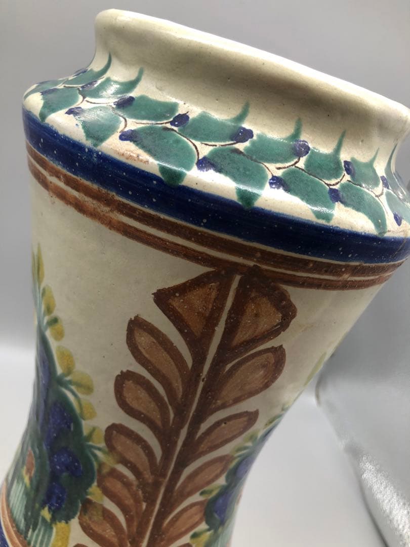 メキシコグアナファト焼ボタニカル柄ビンテージ花瓶陶器三越デパート直