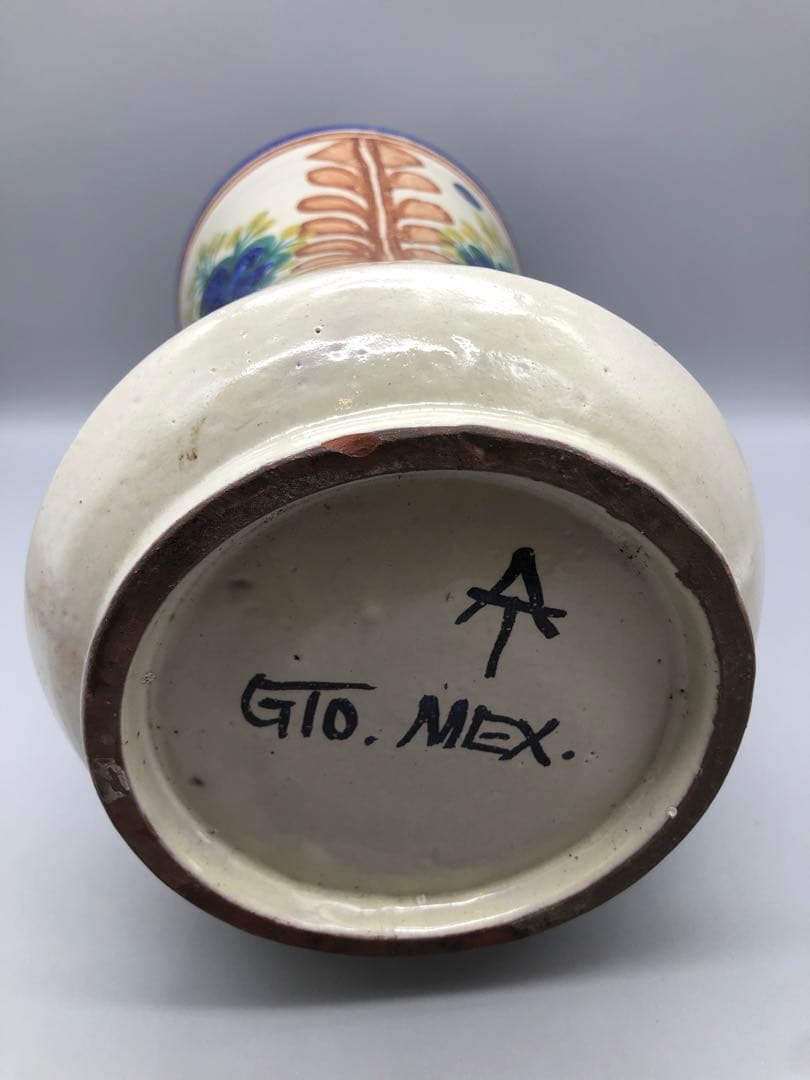メキシコグアナファト焼ボタニカル柄ビンテージ花瓶陶器三越デパート直