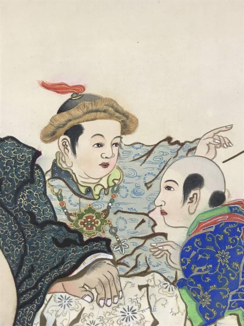 真作】斎藤香昇/布袋唐子図/横物/掛軸/名家伝来/AB-836