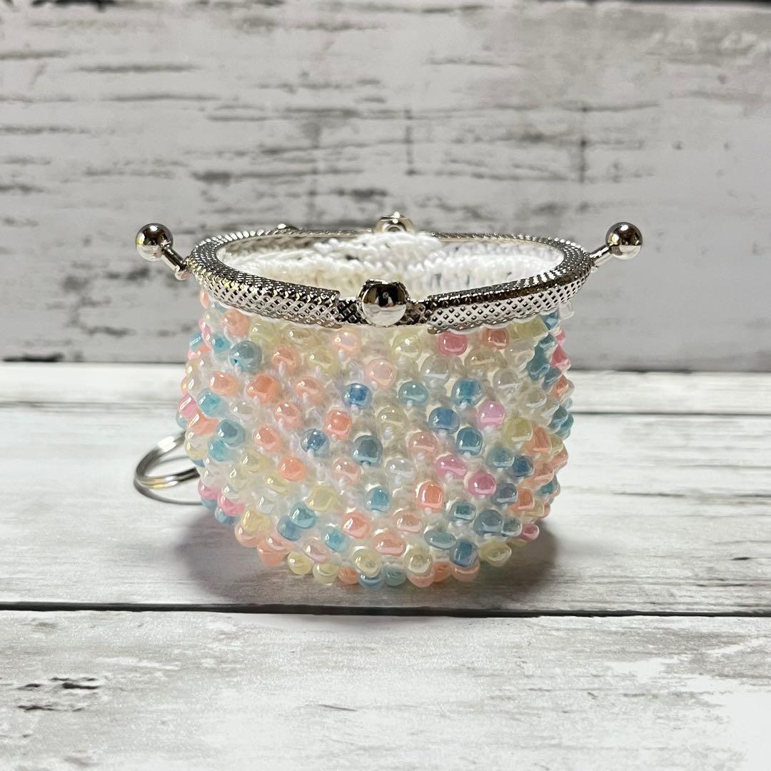 ハンドメイド》ビーズ がま口 キーホルダー ミニがま口 ミックスビーズ