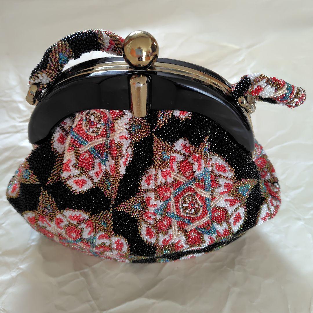 ビーズ刺繍　幾何学柄ハンドバッグ