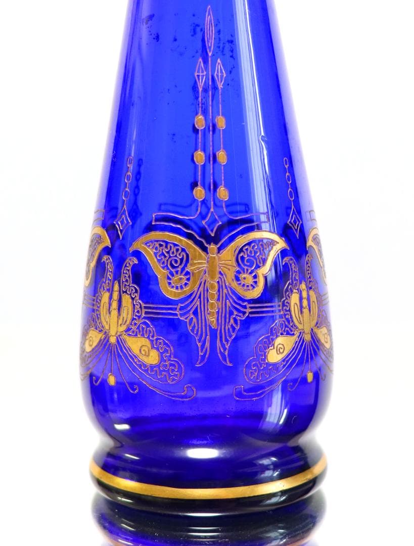 オールド・バカラ 24金彩蝶々文 ブルー 高級 一輪挿し 花瓶 バタフライ