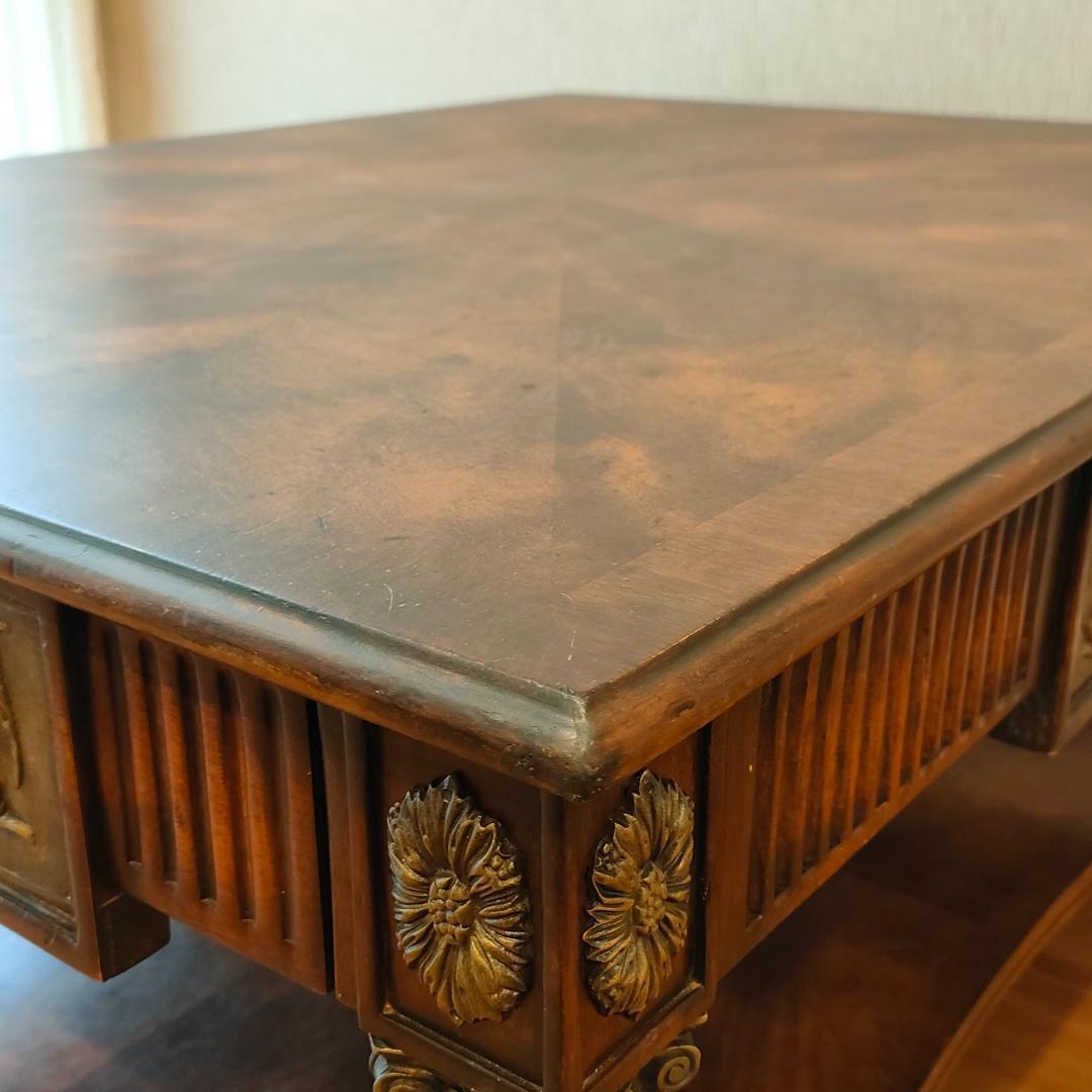 アンティーク　センターテーブル　コーヒーテーブル　引出し2杯　象嵌