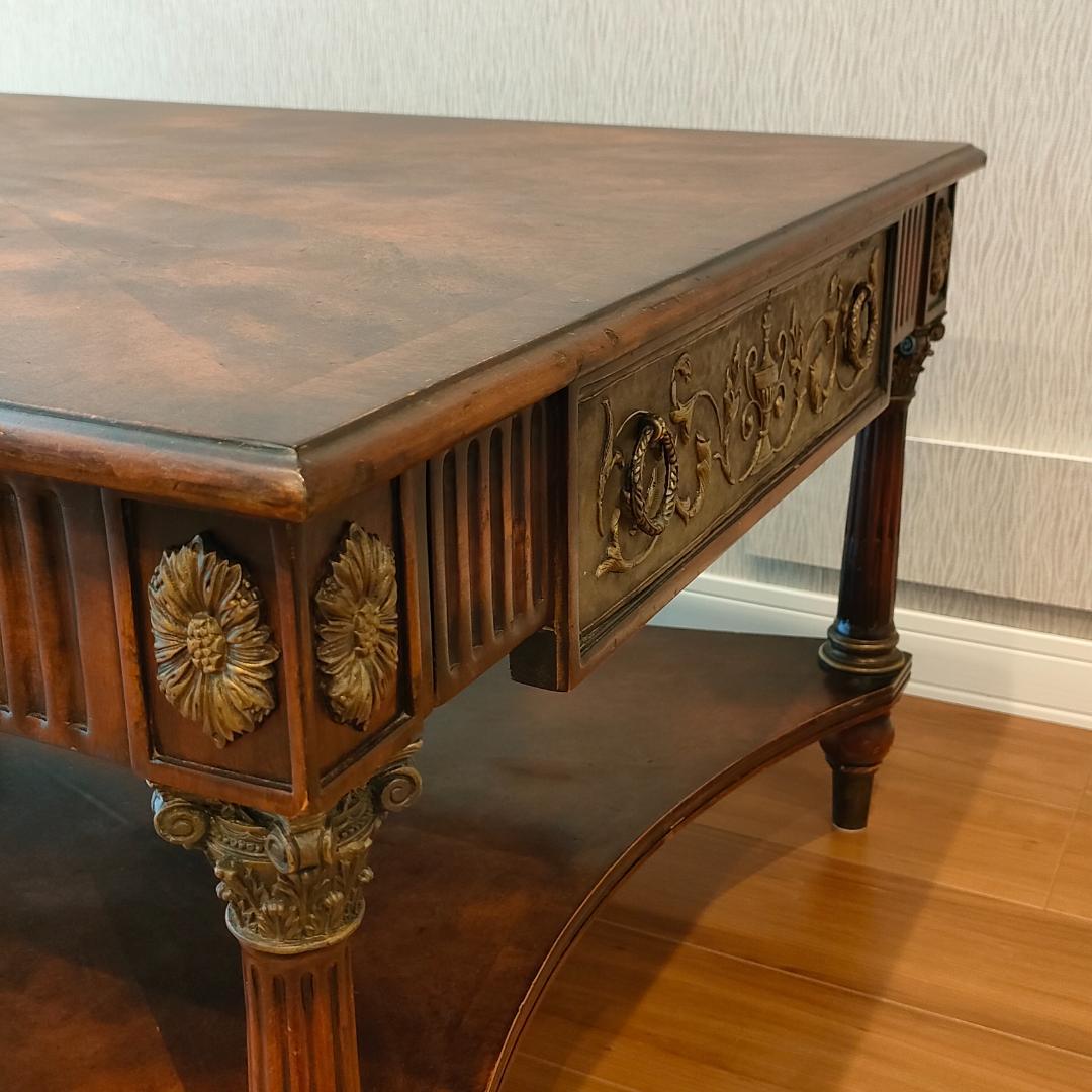 アンティーク　センターテーブル　コーヒーテーブル　引出し2杯　象嵌