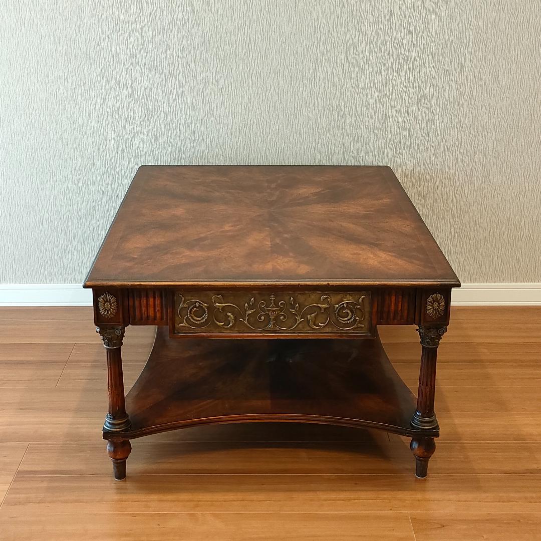 アンティーク　センターテーブル　コーヒーテーブル　引出し2杯　象嵌