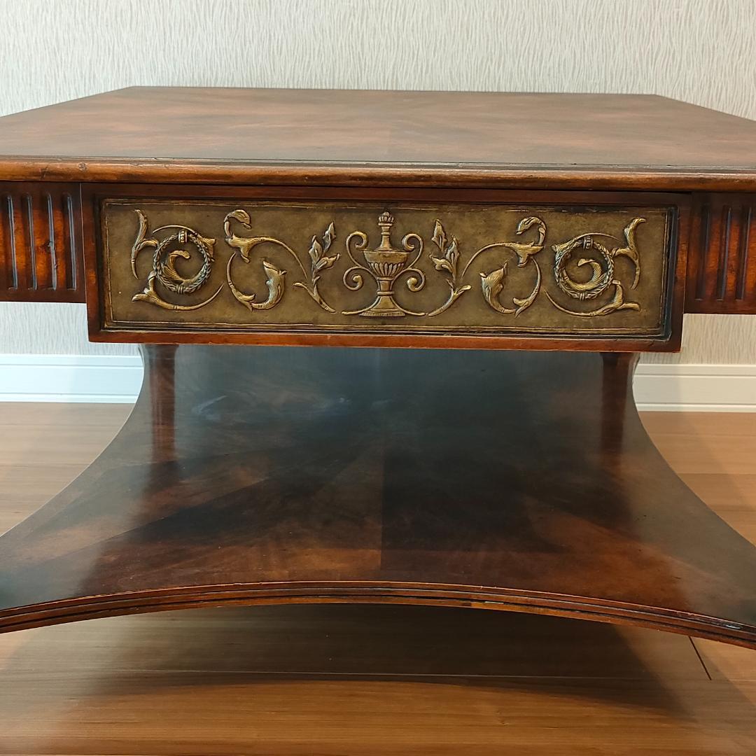 アンティーク　センターテーブル　コーヒーテーブル　引出し2杯　象嵌