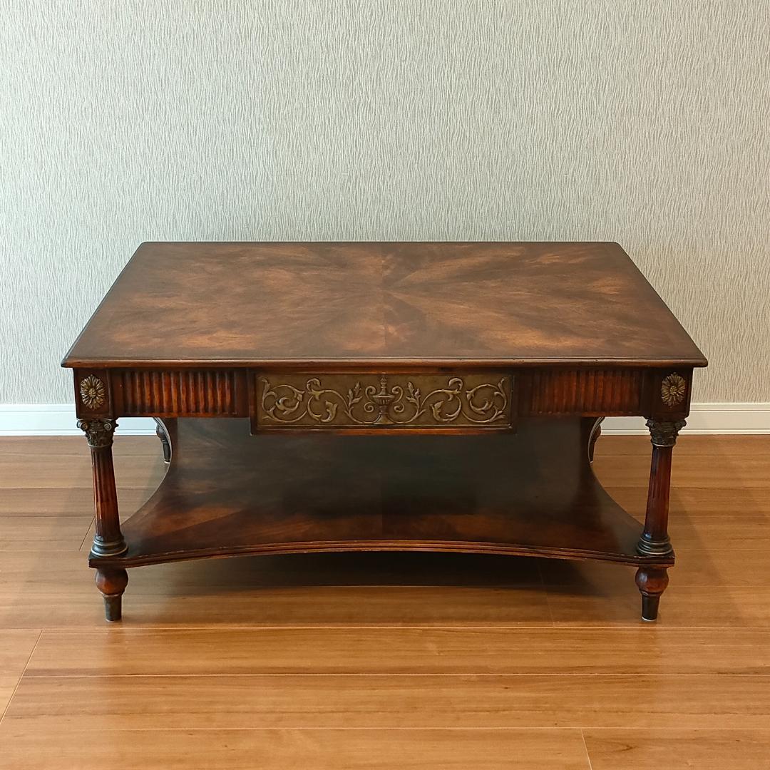 アンティーク　センターテーブル　コーヒーテーブル　引出し2杯　象嵌