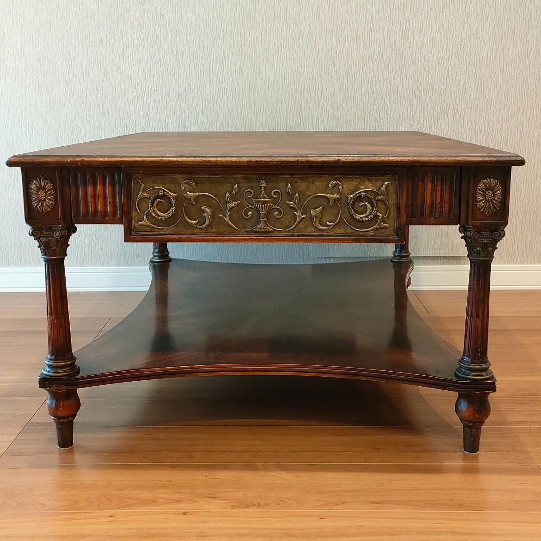 アンティーク　センターテーブル　コーヒーテーブル　引出し2杯　象嵌