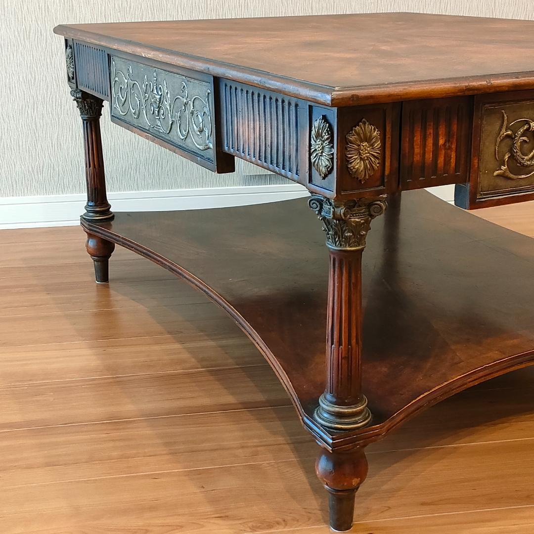 アンティーク　センターテーブル　コーヒーテーブル　引出し2杯　象嵌