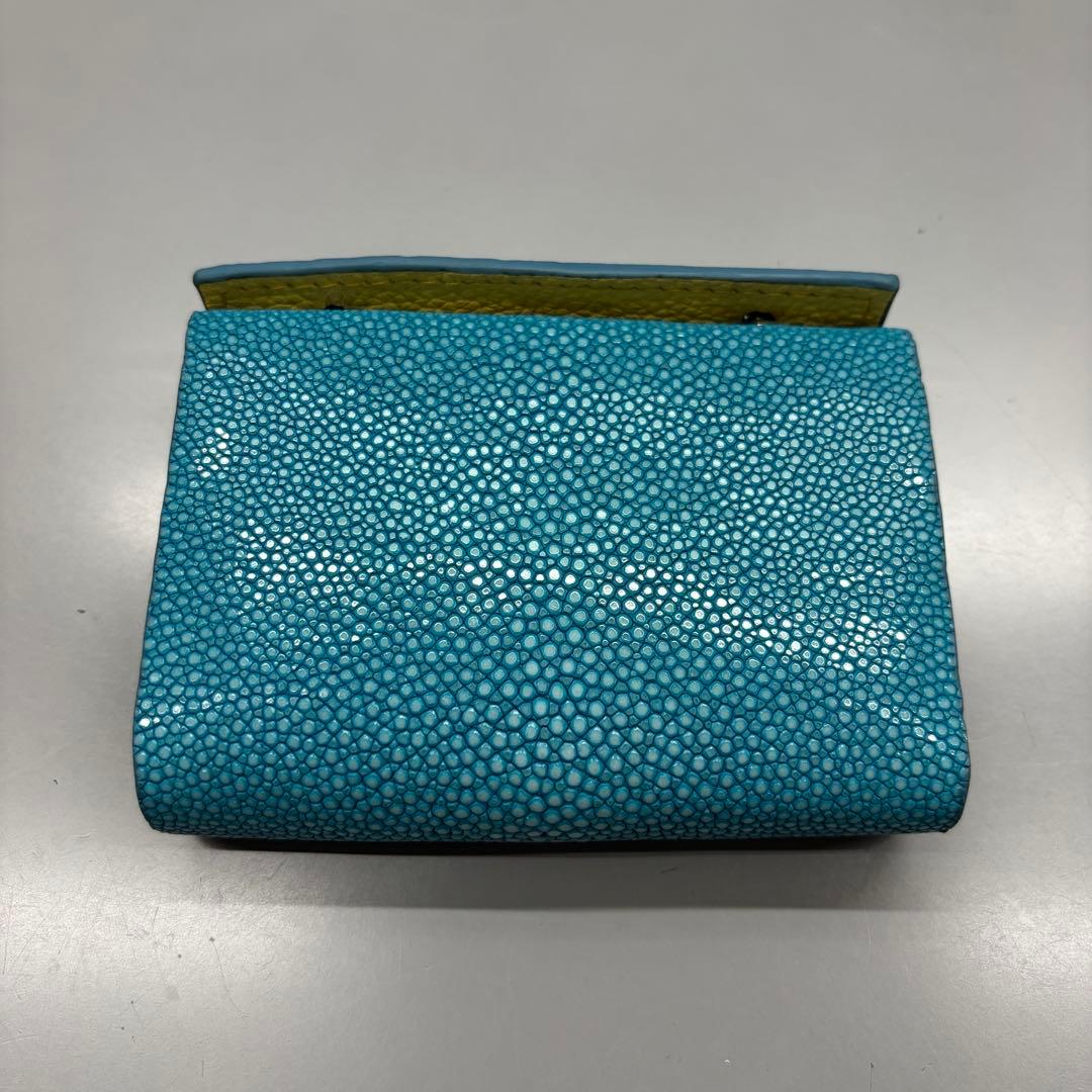 スティングレイ 折り財布 ターコイズ×イエロー エイ革 コンパクト ガルーシャ