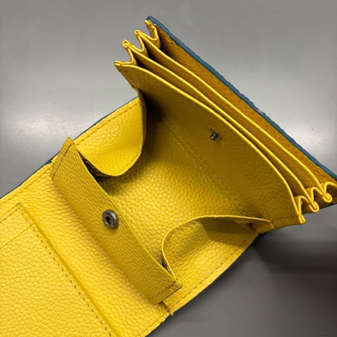 スティングレイ 折り財布 ターコイズ×イエロー エイ革 コンパクト ガルーシャ