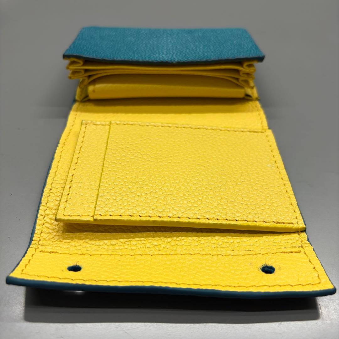 スティングレイ 折り財布 ターコイズ×イエロー エイ革 コンパクト ガルーシャ
