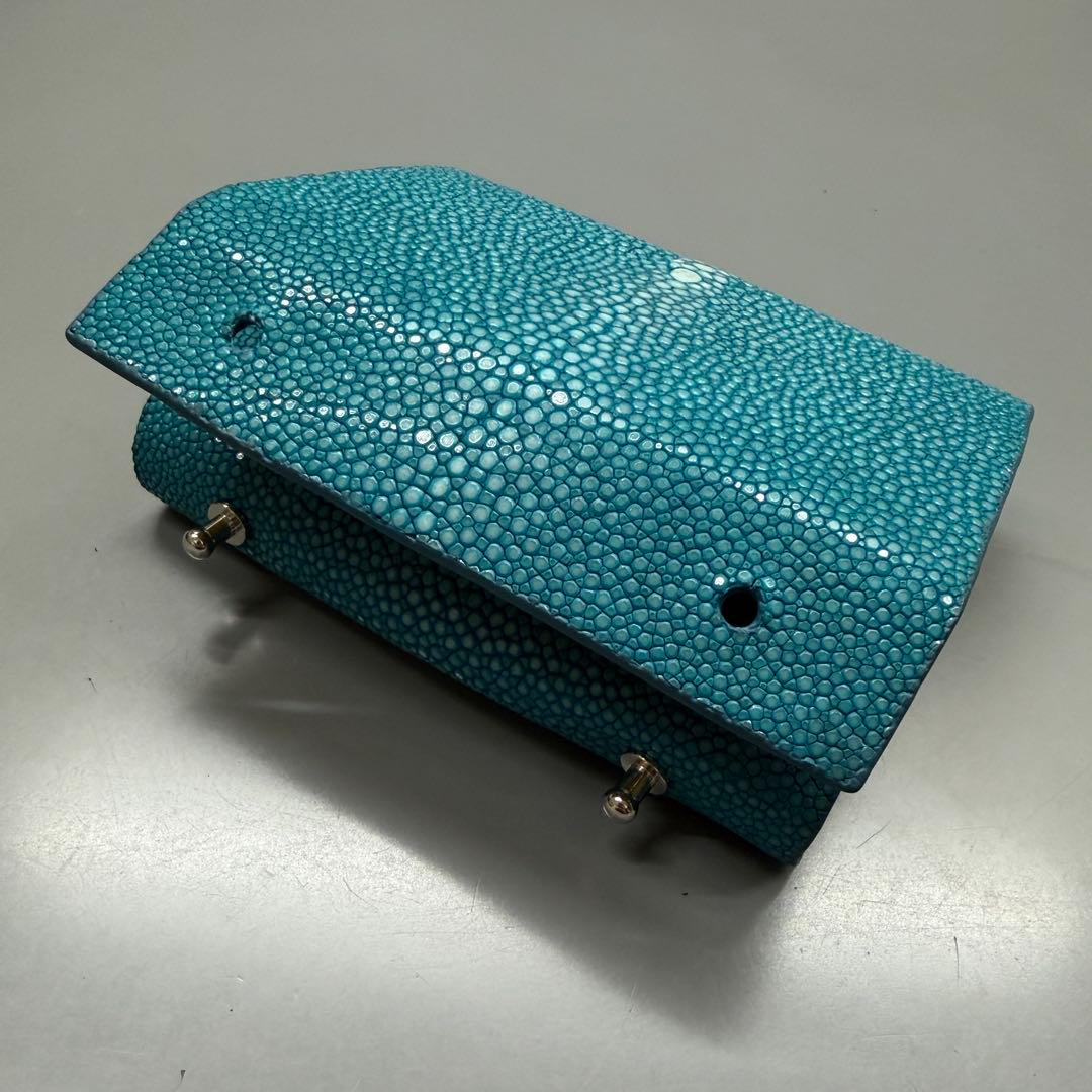 スティングレイ 折り財布 ターコイズ×イエロー エイ革 コンパクト ガルーシャ