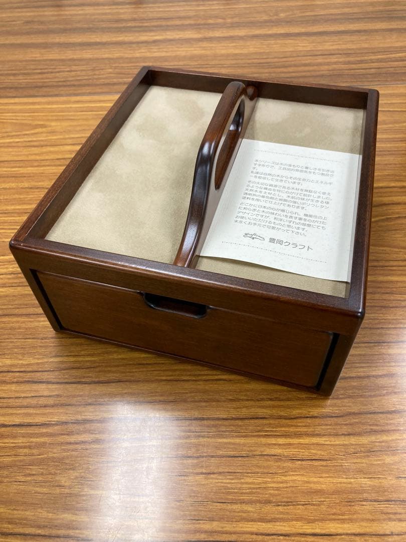 豊岡クラフト ハンドルケースＬ　整理箱 引き出し付 天然木 卓上収納 日本製