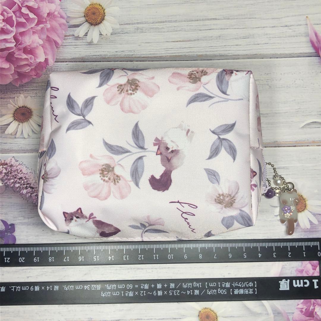 【Ｋ】ジャンピング猫 チャーム付き ポーチ 天然石 アメジスト