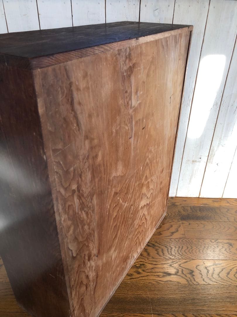 ■レトロ■古い木小ぶりな鬼ダイヤガラス戸の本棚　収納