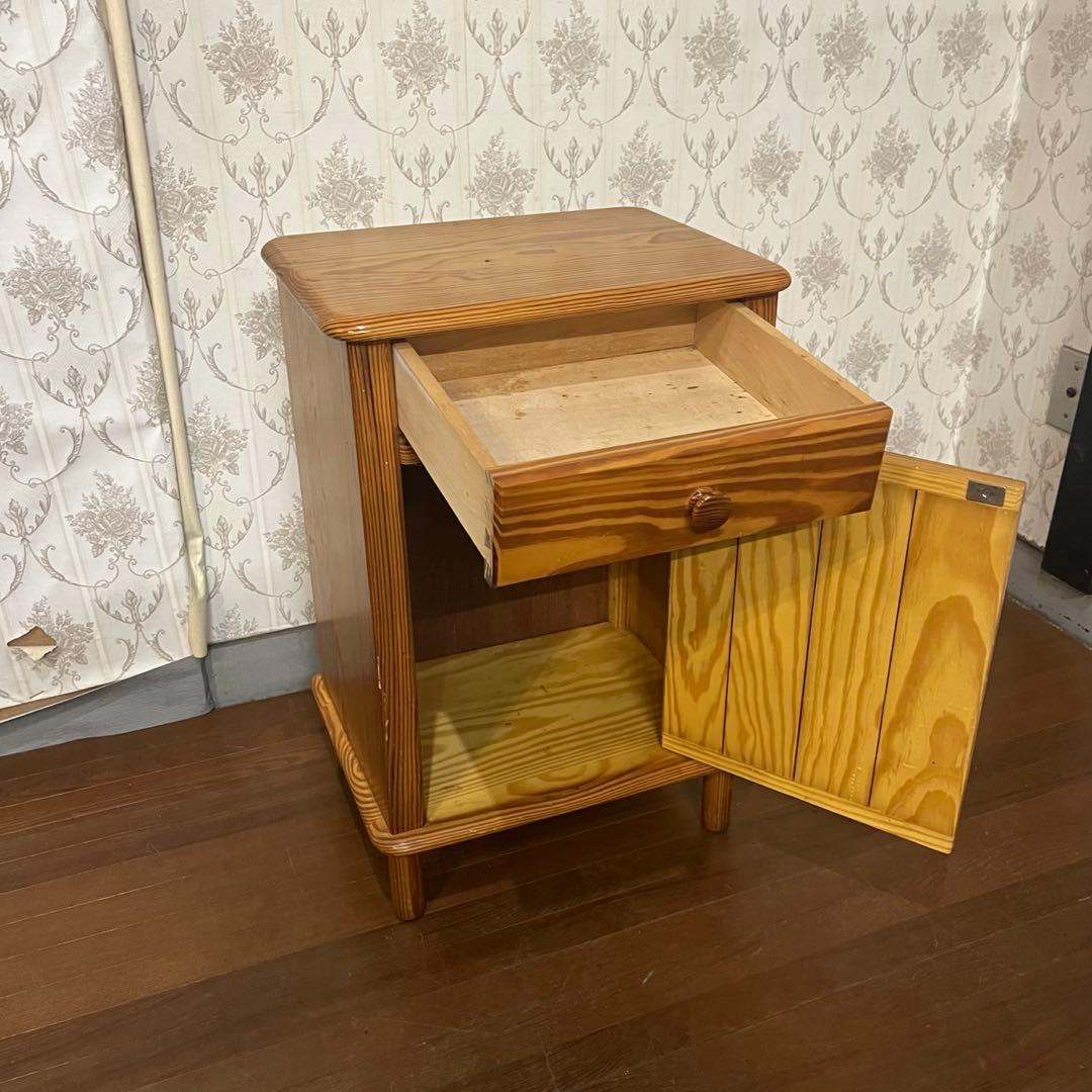 【アンティーク】木製 パイン材 電話台 サイドチェスト 収納棚 古家具 古民家