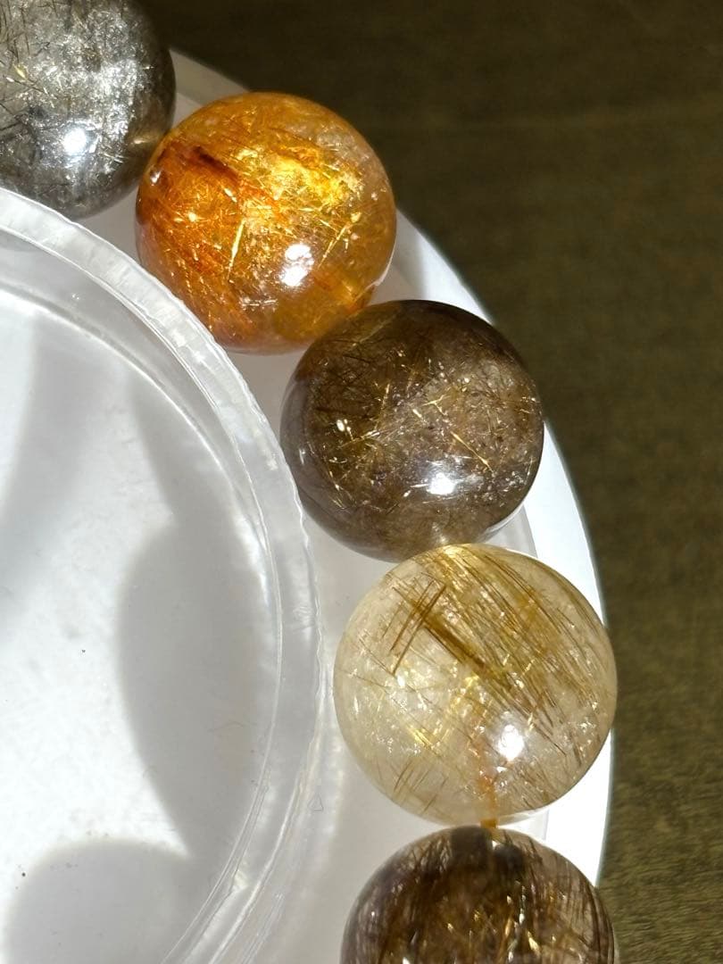 【新入荷】　ミックスタイチンルチルクォーツブレス12.9〜13.8㎜大玉（新品）