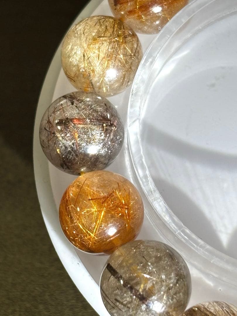 【新入荷】　ミックスタイチンルチルクォーツブレス12.9〜13.8㎜大玉（新品）