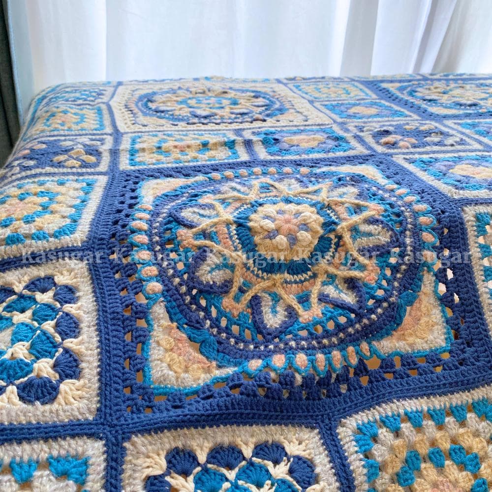 かぎ針編み 藍染 グラニースクエア マルチカバー ひざかけ こたつ