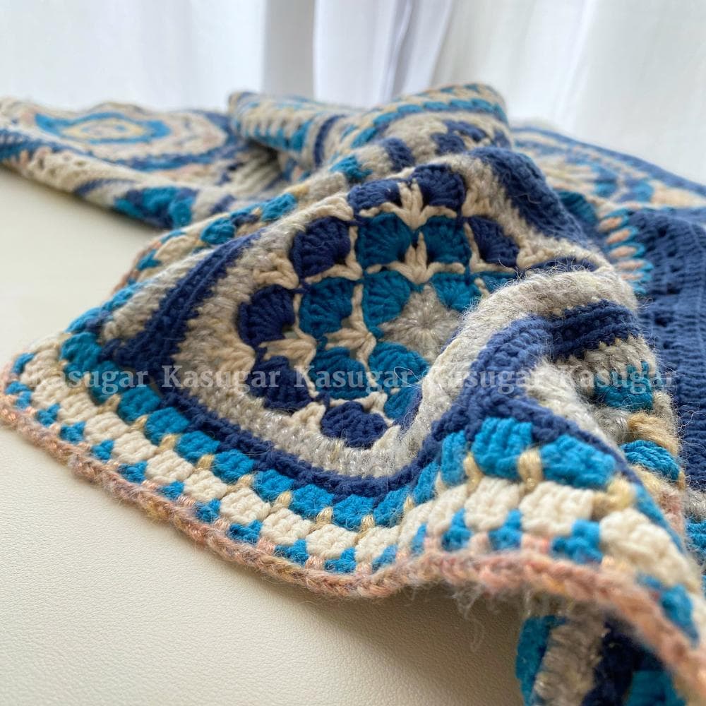 かぎ針編み 藍染 グラニースクエア マルチカバー ひざかけ こたつ