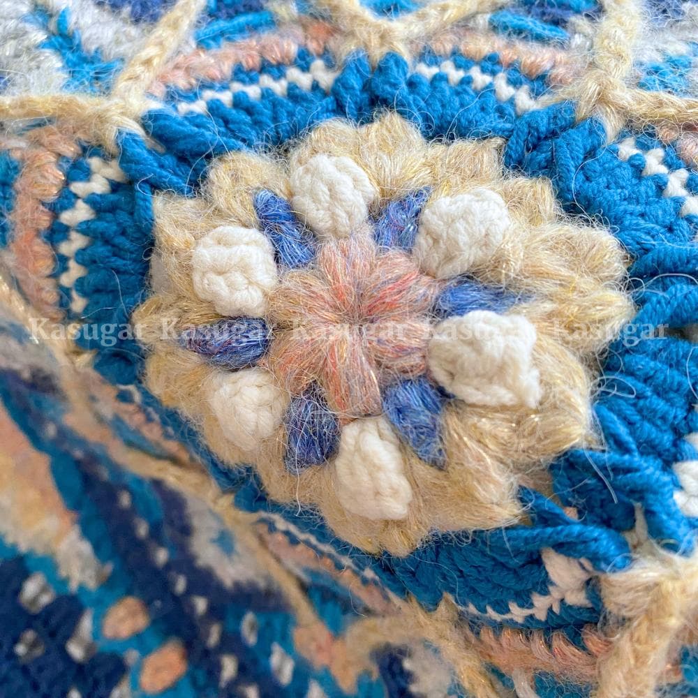 かぎ針編み 藍染 グラニースクエア マルチカバー ひざかけ こたつ